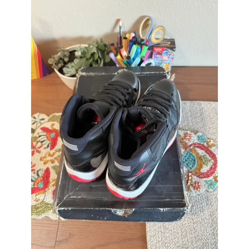 Jordan 11 Retro Playoffs Bred 2012 Black Varsity Red White Velvet 378037 010